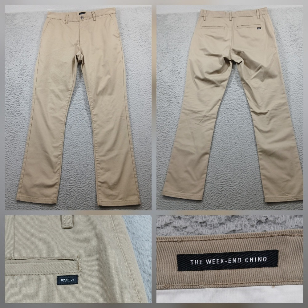 RVCA The Weekend Chino‎ Mens 34x32 Light Khaki Slim Straight Fit Stretch Twill